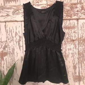 BCBGMax black 100% silk top plunging neckline
